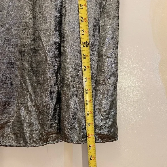 NWT Old Navy L Metallic Silver Elastic Waist MIDI Skirt Pockets - Picture 5 of 7